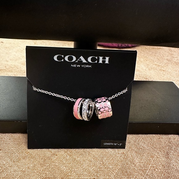 Coach Accessories - New! 🌹 pink Coach silver and chalk necklace